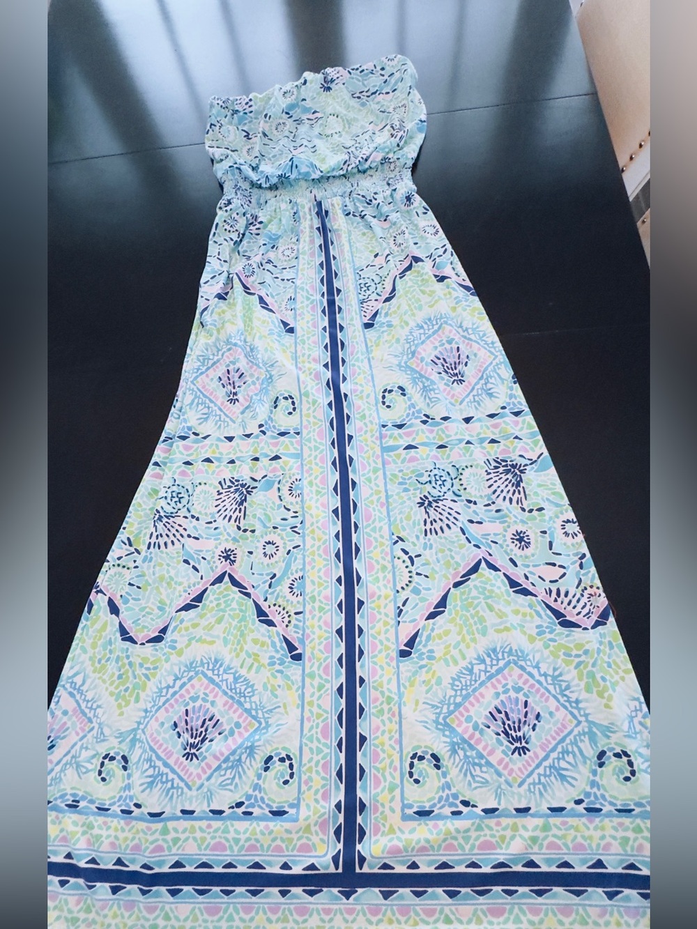 Lilly Pulitzer Marnie Strapless Maxi Dress in Open Water Print. Size Medium. - Picture 3 of 8